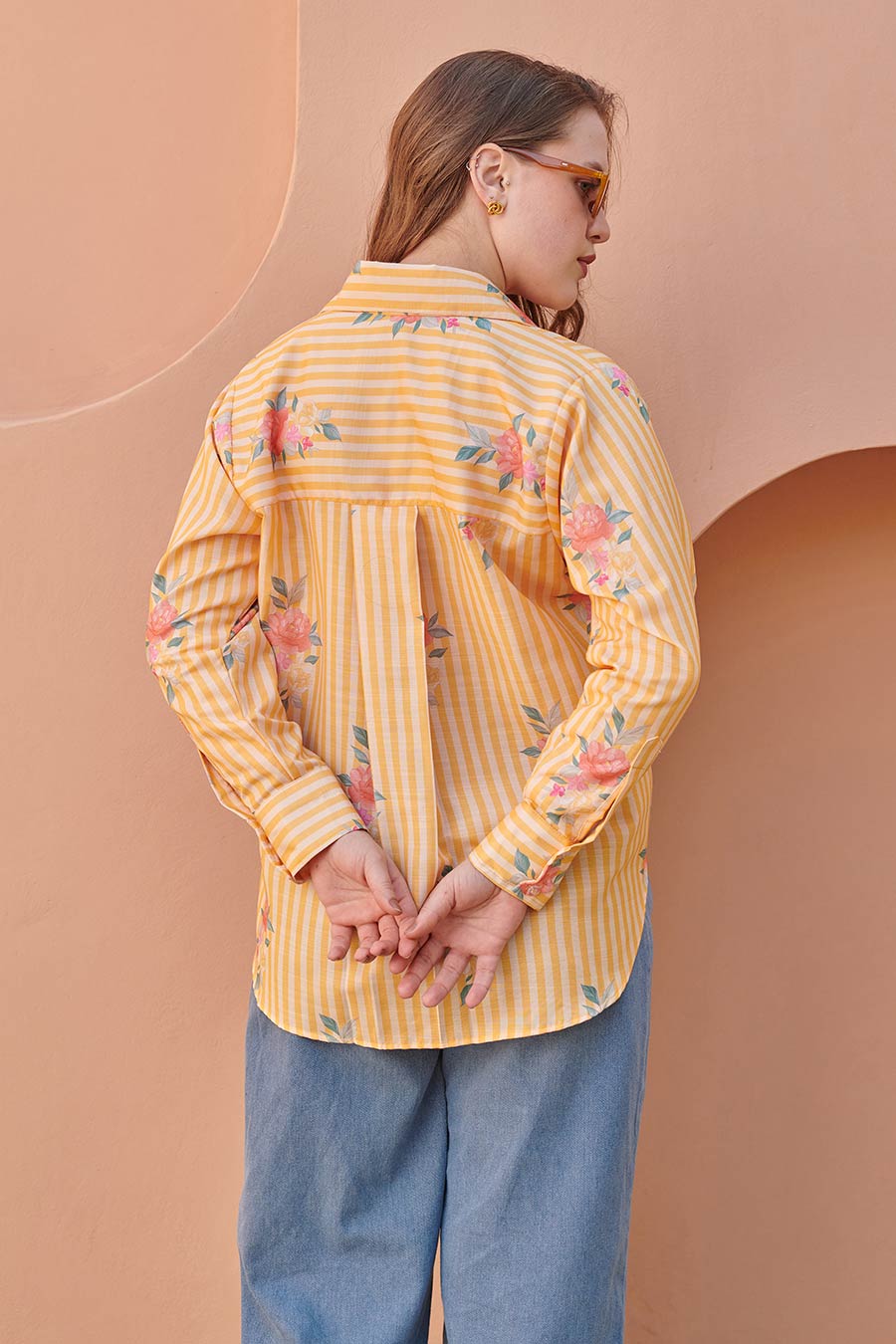 Amber Yellow Striped Printed Shirt