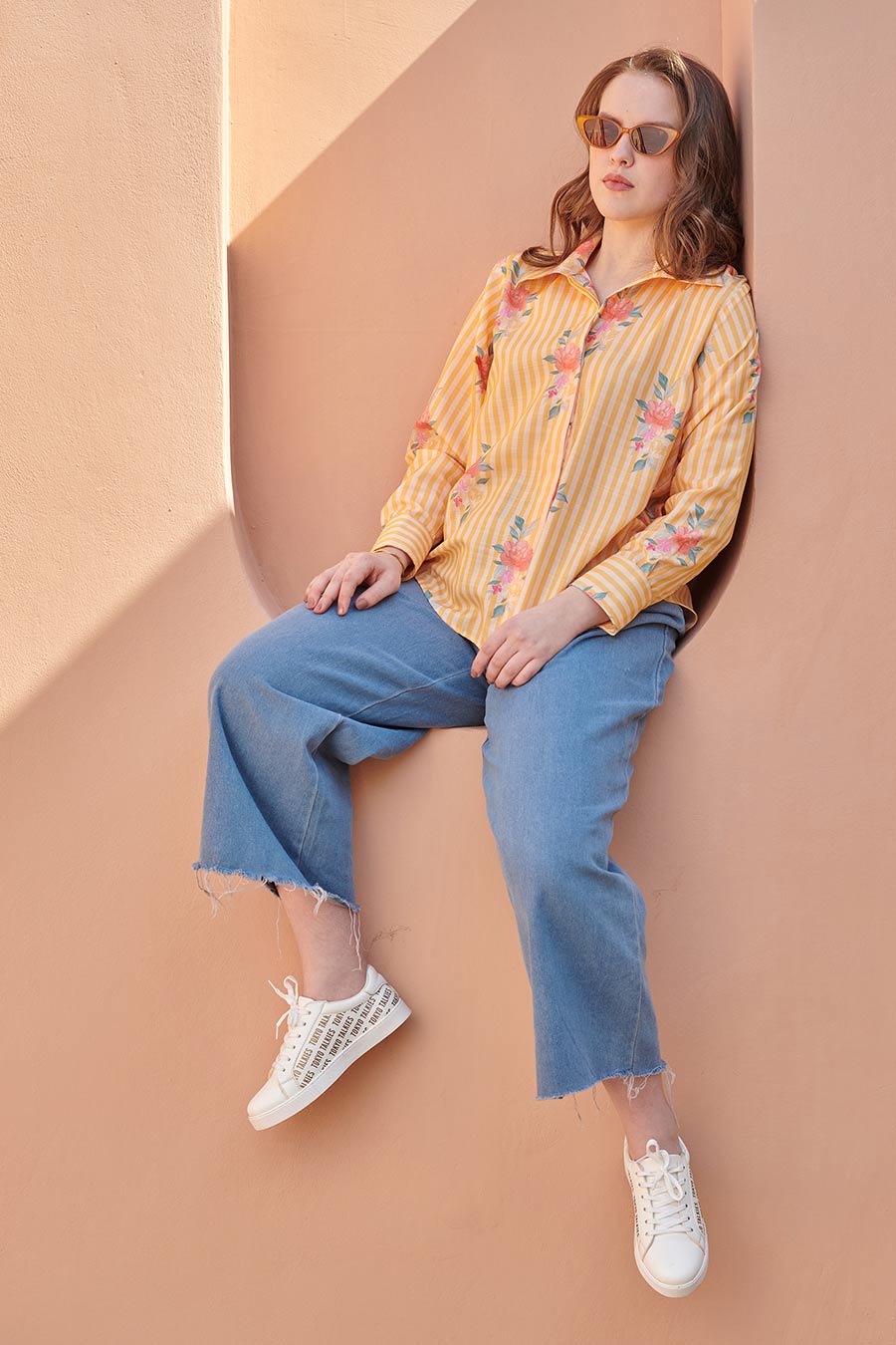Amber Yellow Striped Printed Shirt