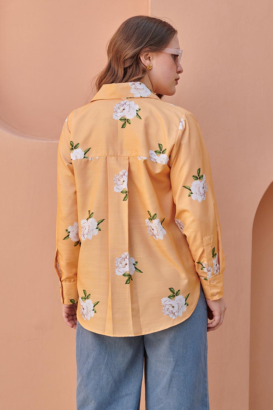 Pale Orange Floral Printed Shirt