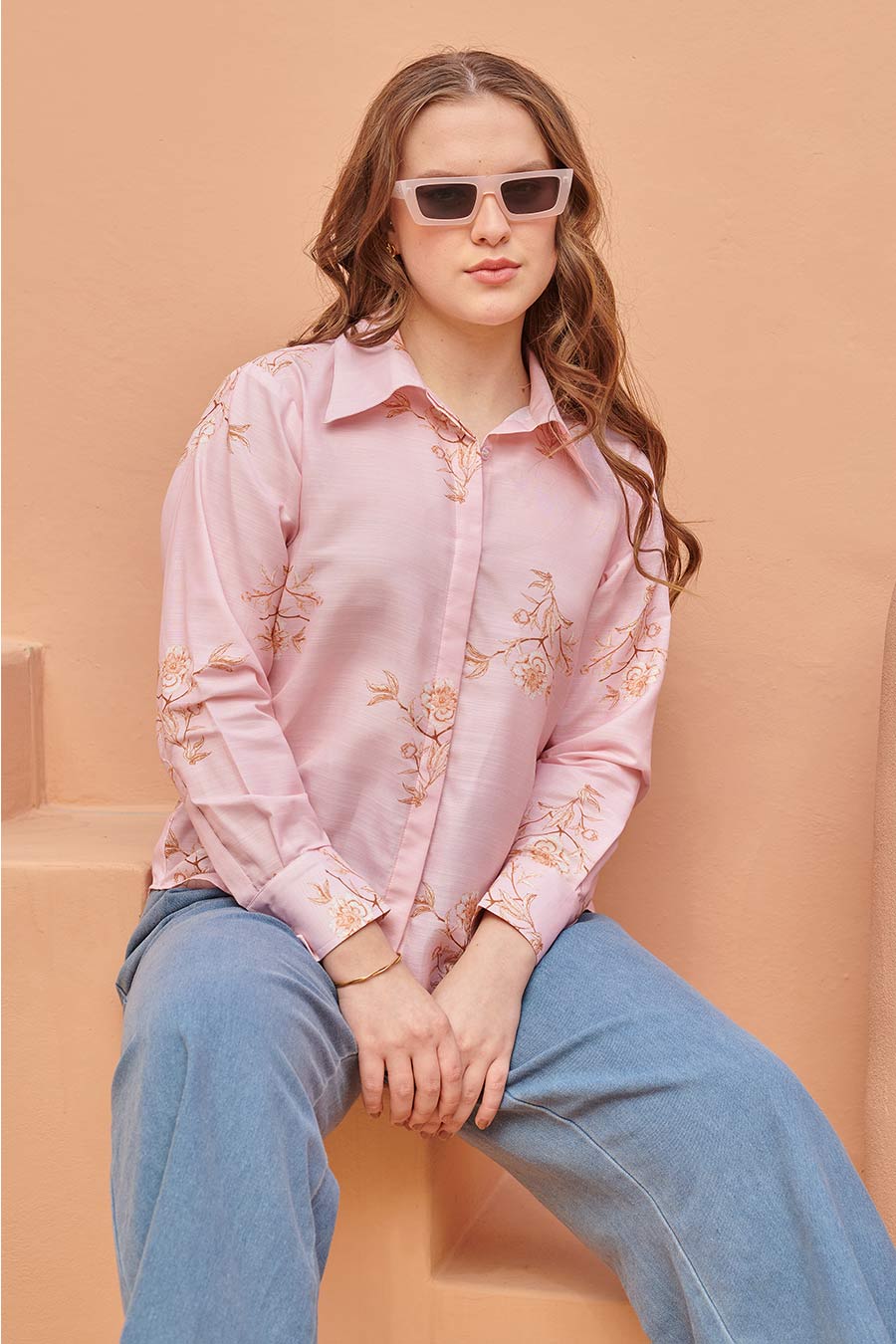 Rosewood Pink Floral Printed Shirt