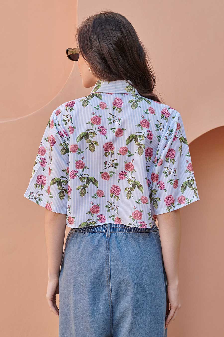 Iceberg Blue Printed Crop Shirt