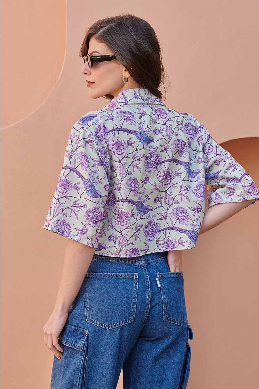 Fern Green Printed Crop Shirt