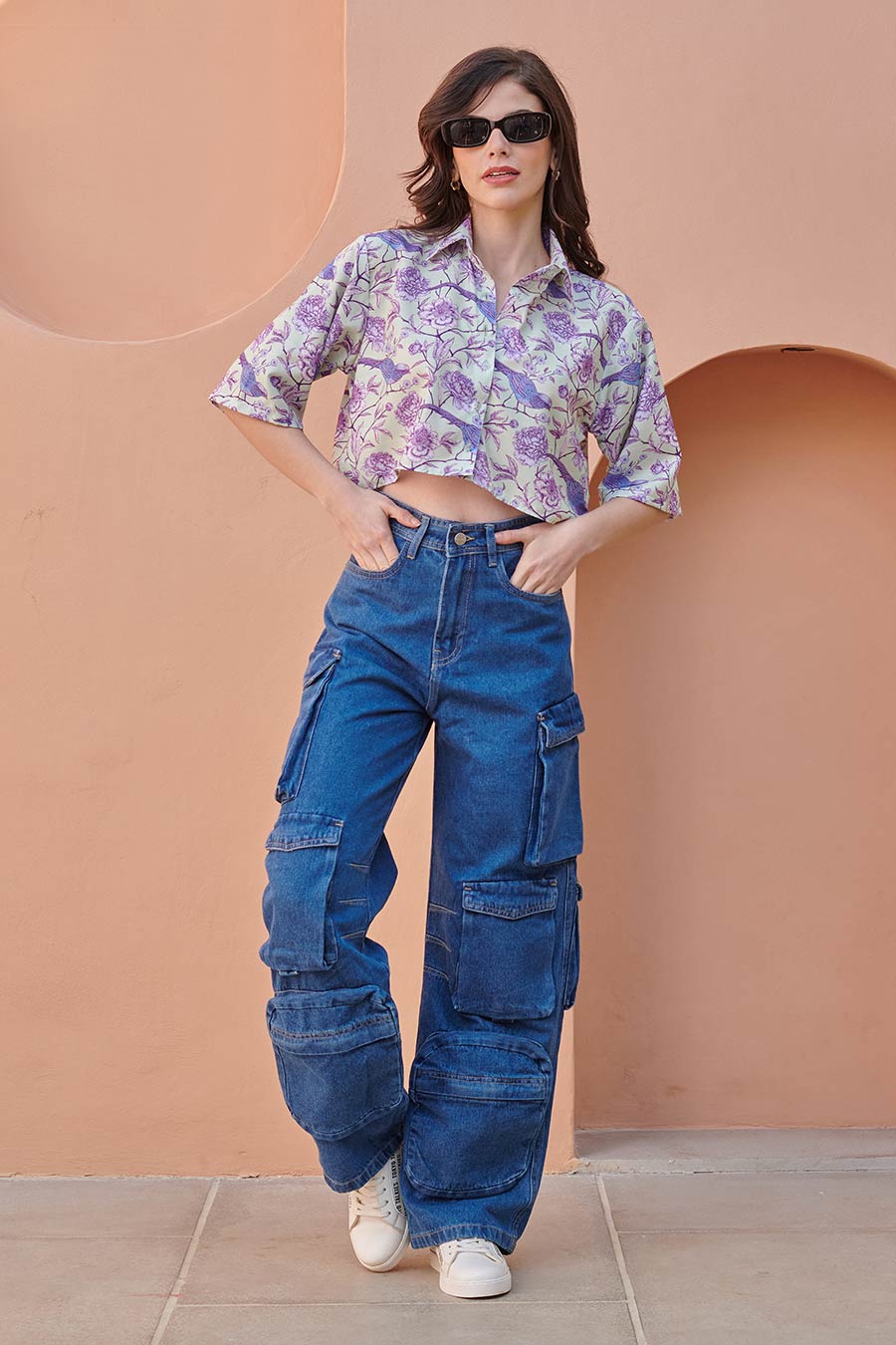 Fern Green Printed Crop Shirt