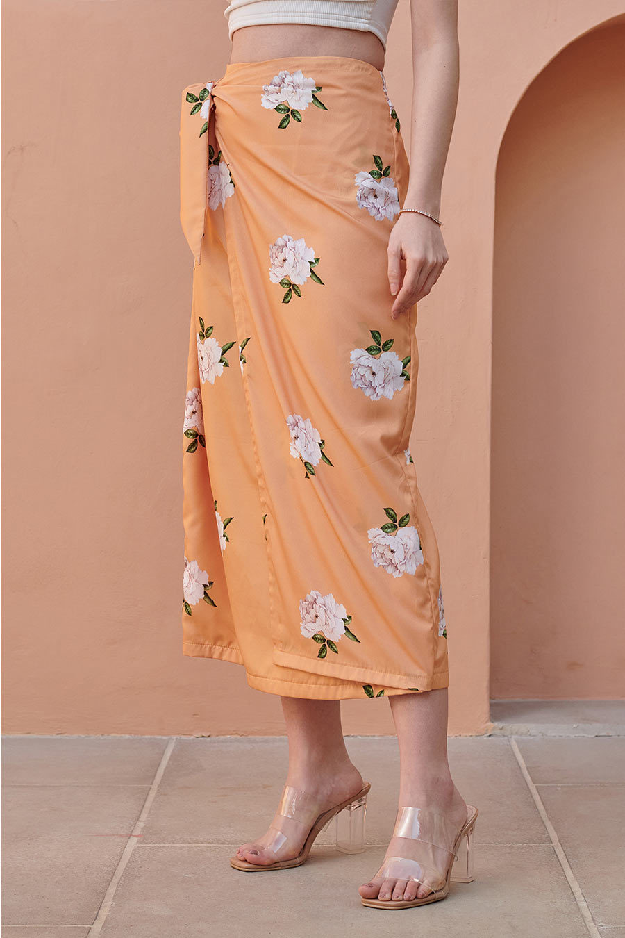 Pale Orange Midi Knotted Skirt