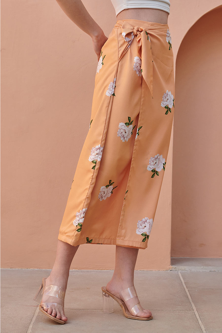 Pale Orange Midi Knotted Skirt
