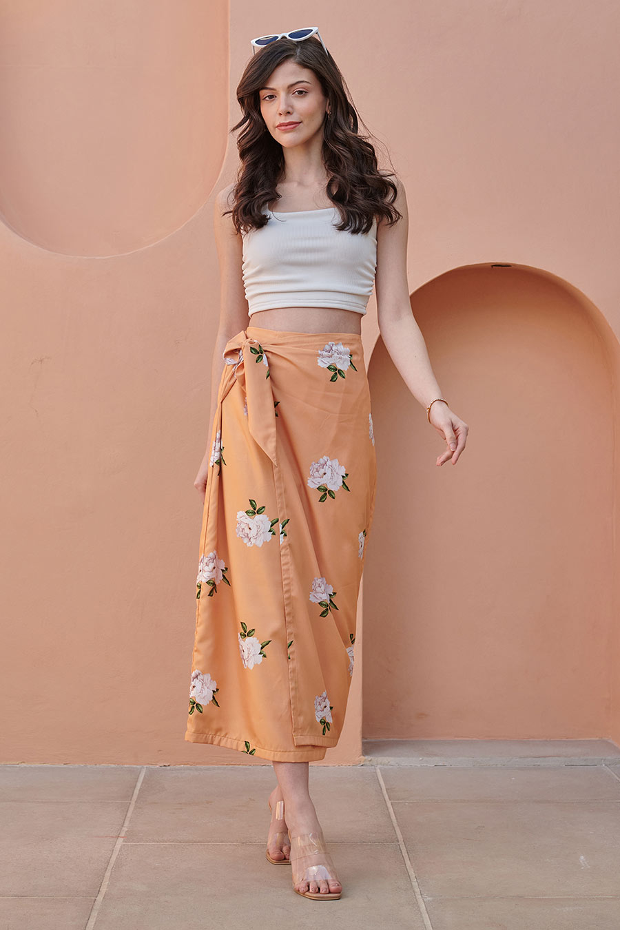 Pale Orange Midi Knotted Skirt
