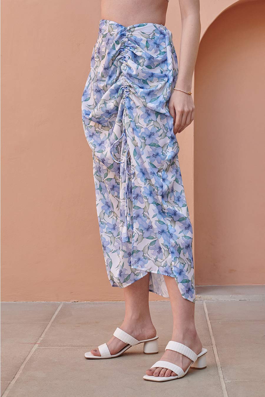 Cloud White Floral Printed Slit Skirt