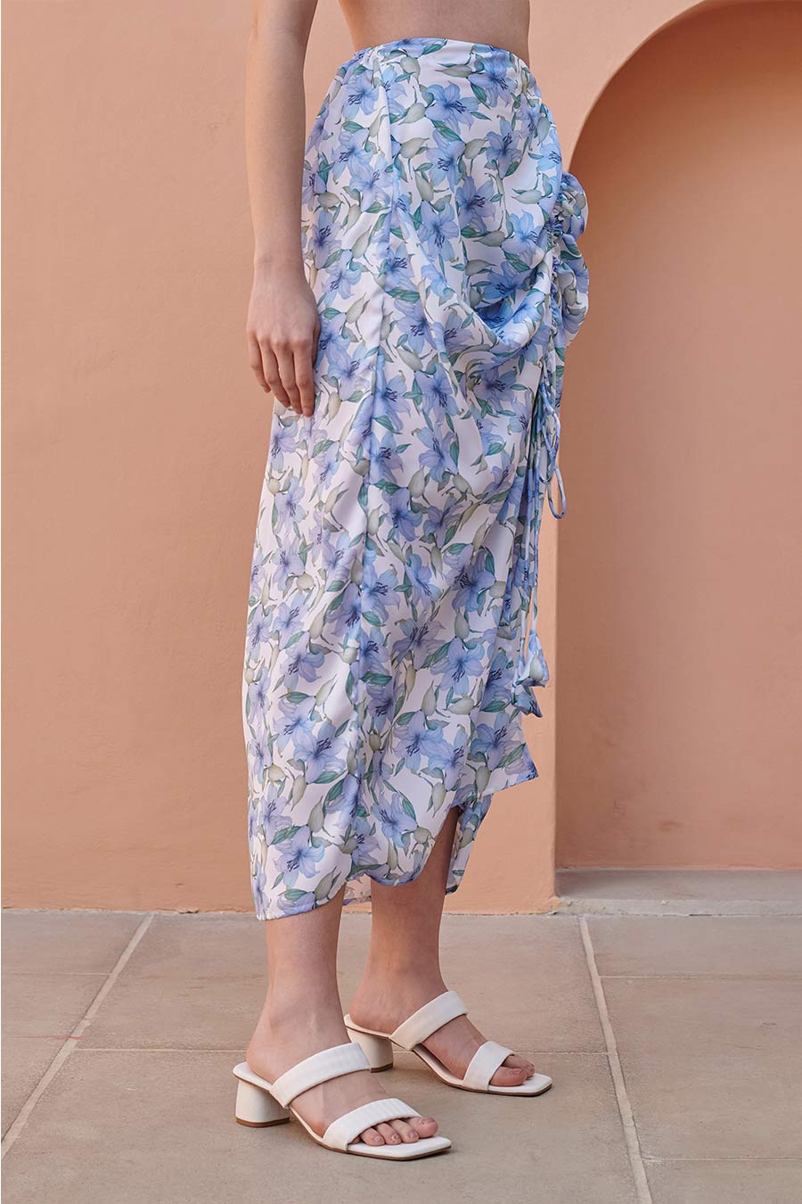 Cloud White Floral Printed Slit Skirt