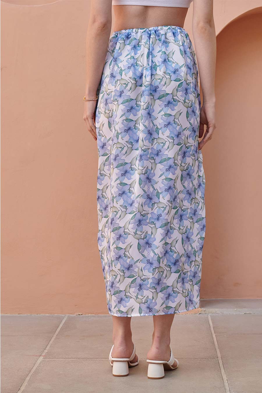 Cloud White Floral Printed Slit Skirt