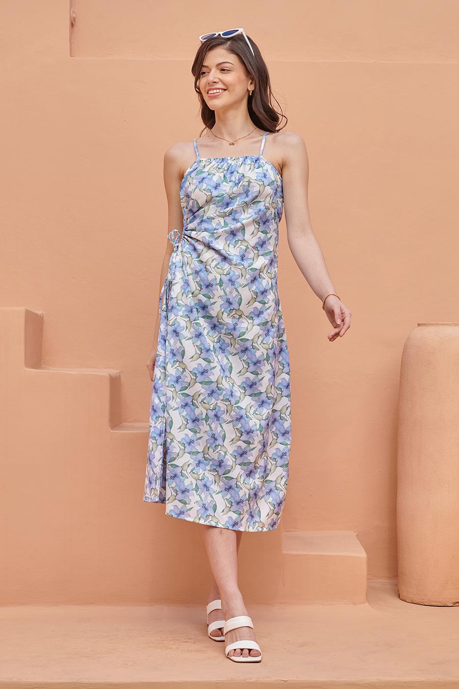 Cloud White Printed Midi Dress