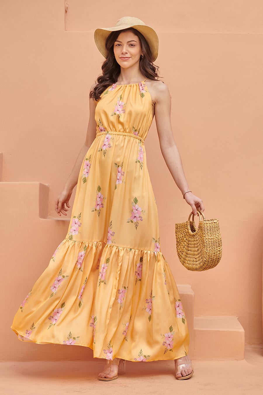 Jasmine Yellow Printed Tiered Maxi Dress