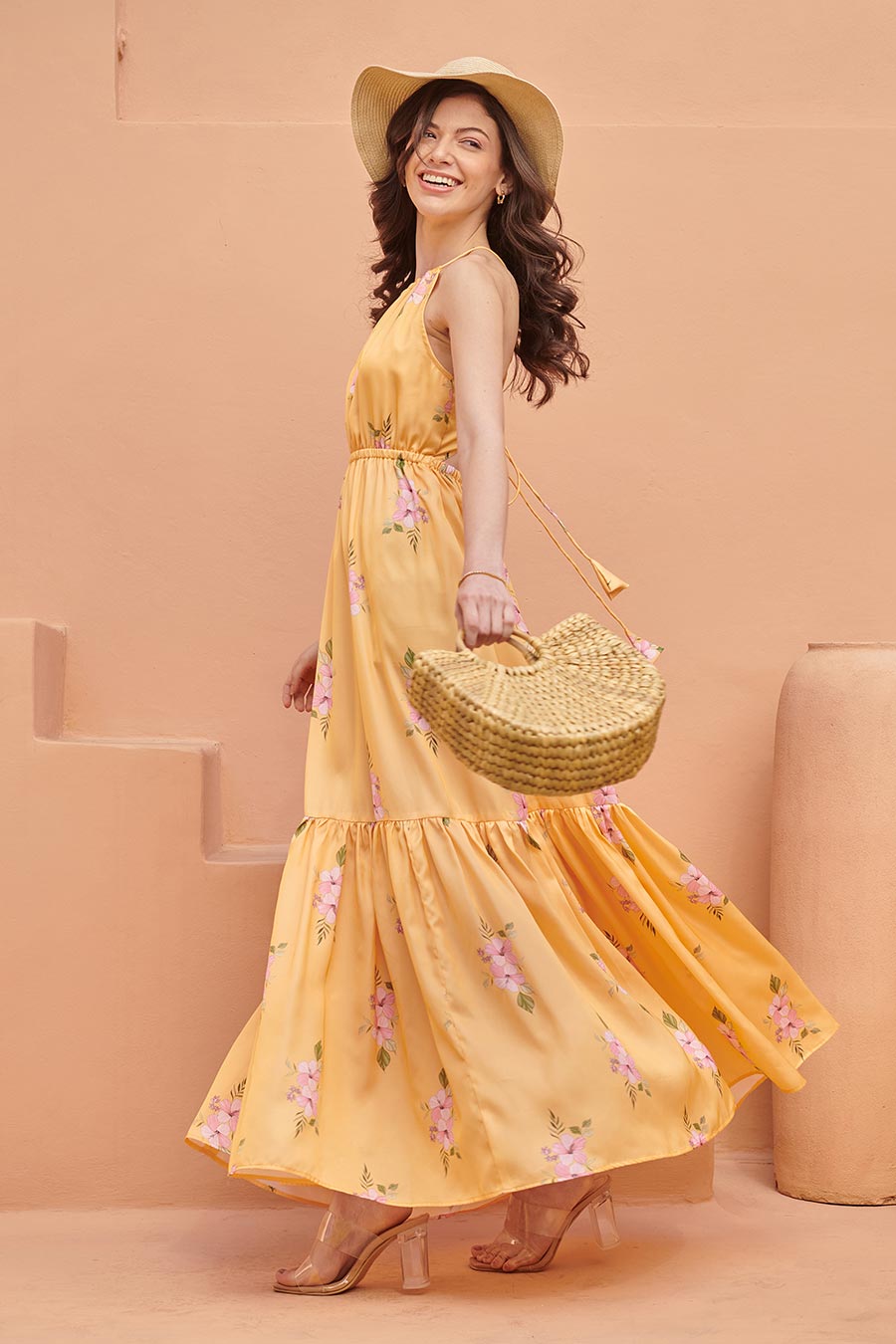 Jasmine Yellow Printed Tiered Maxi Dress