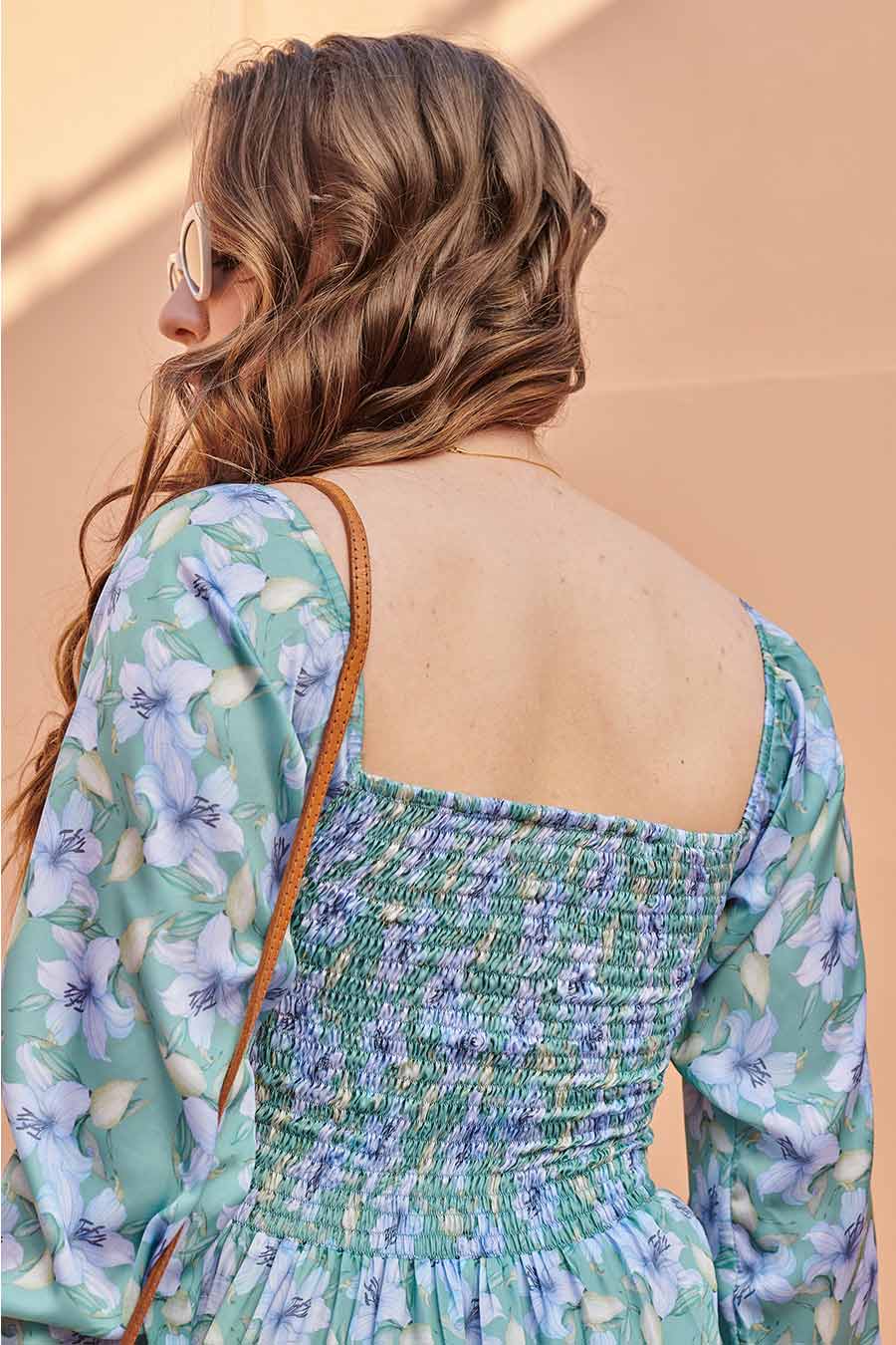 Sea Green Printed Smocked Maxi Dress