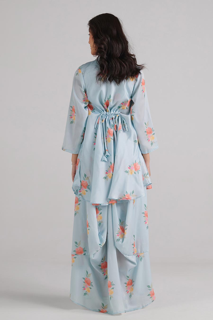 Baby Blue Floral Print Dhoti-Kurti Dress