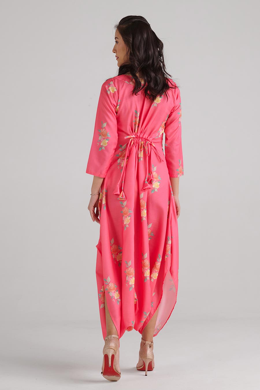 Hot Pink Floral Print Dhoti Jumpsuit