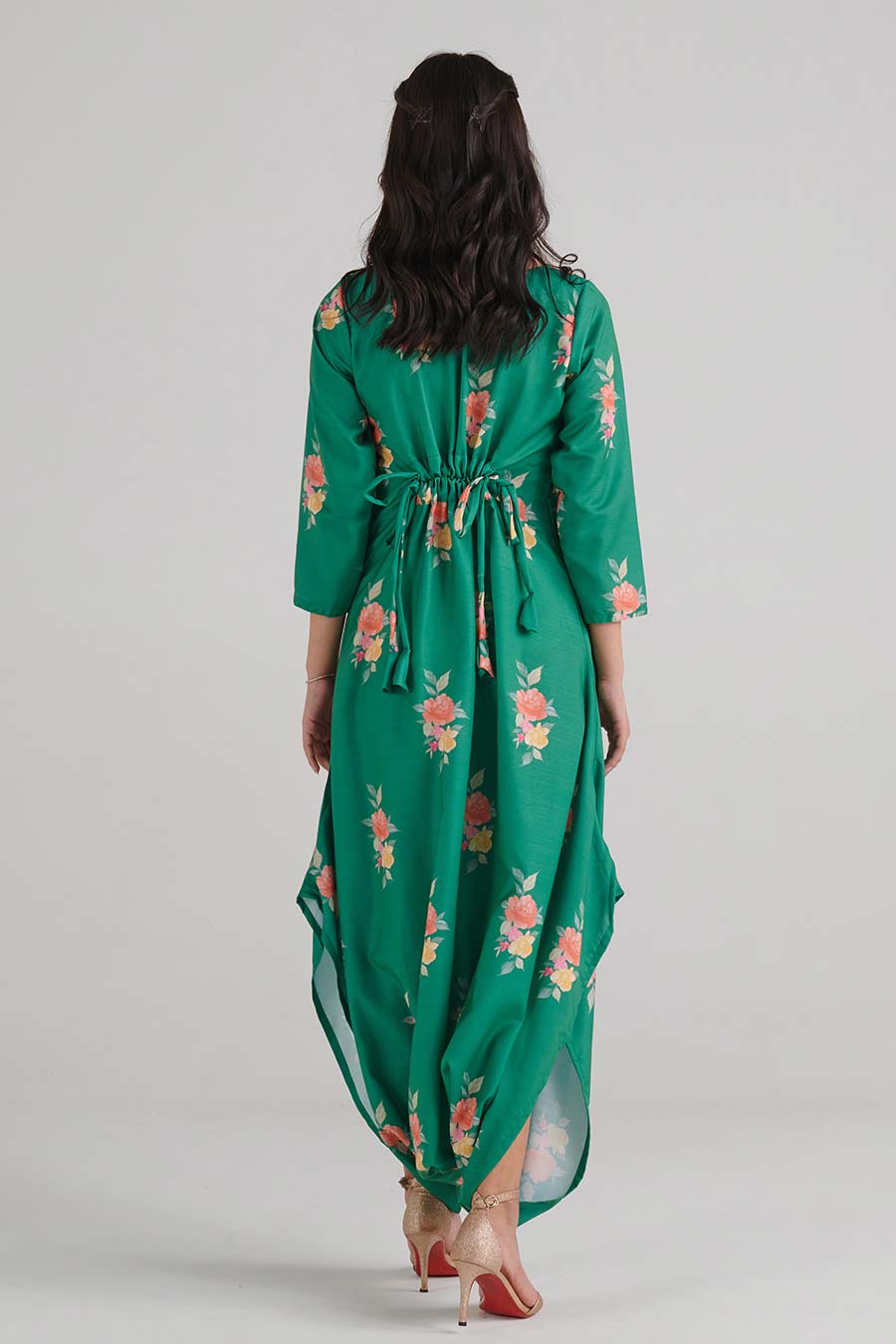 Jade Green Floral Print Dhoti Jumpsuit