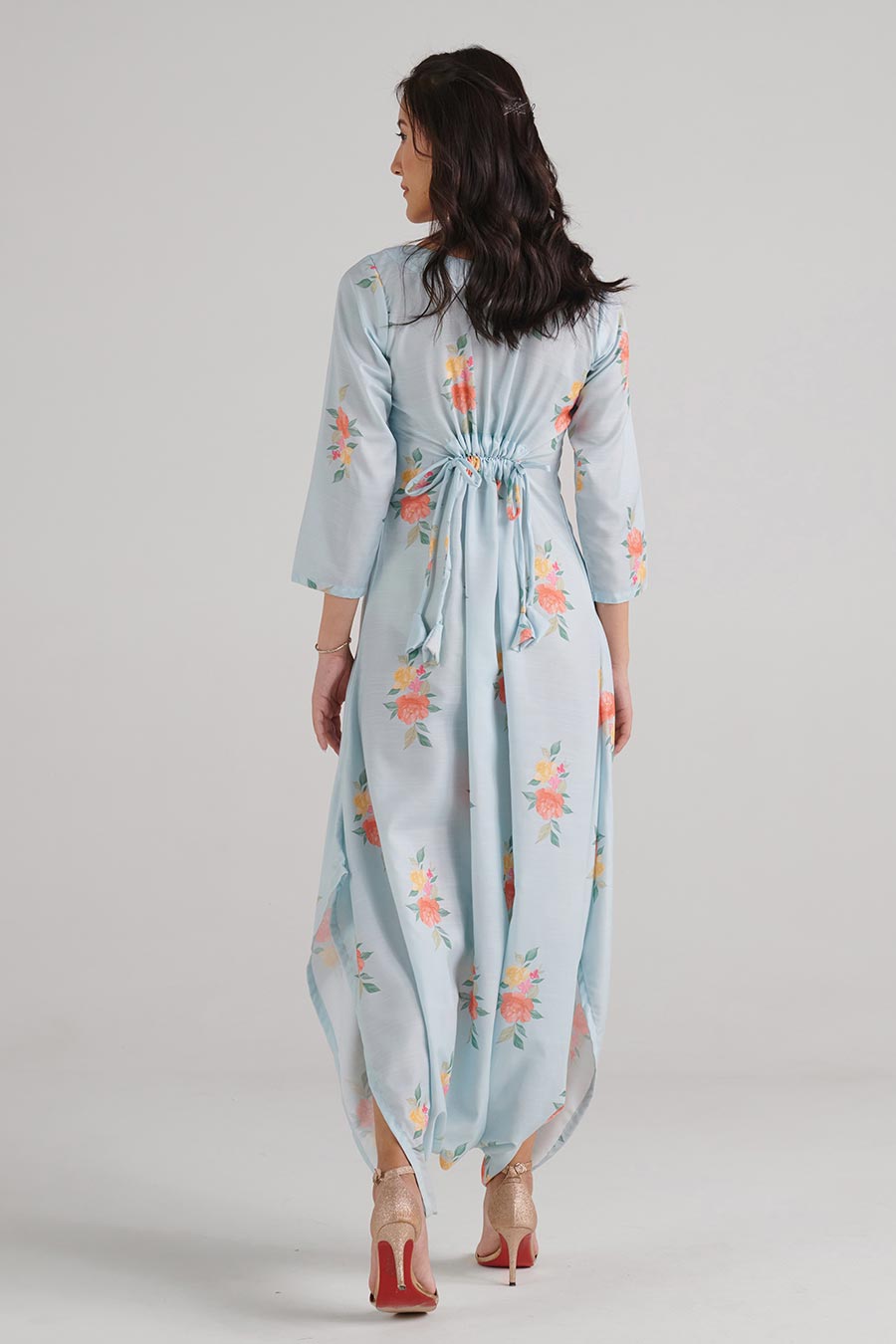 Baby Blue Floral Print Dhoti Jumpsuit