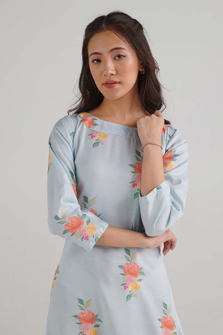 Baby Blue Floral Print Dhoti Jumpsuit