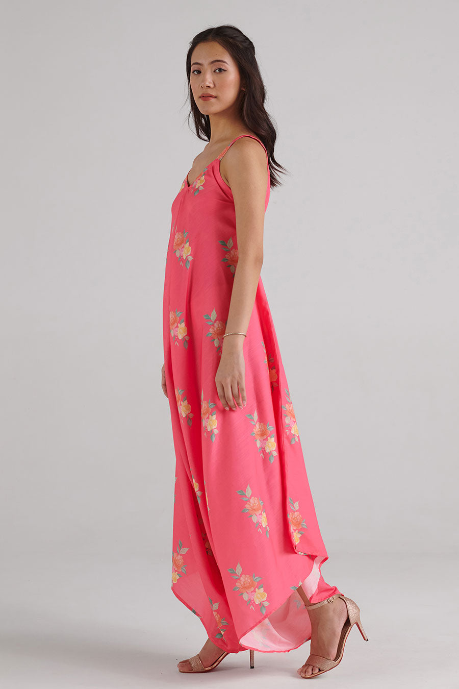 Hot Pink Floral Print Palazzo Jumpsuit