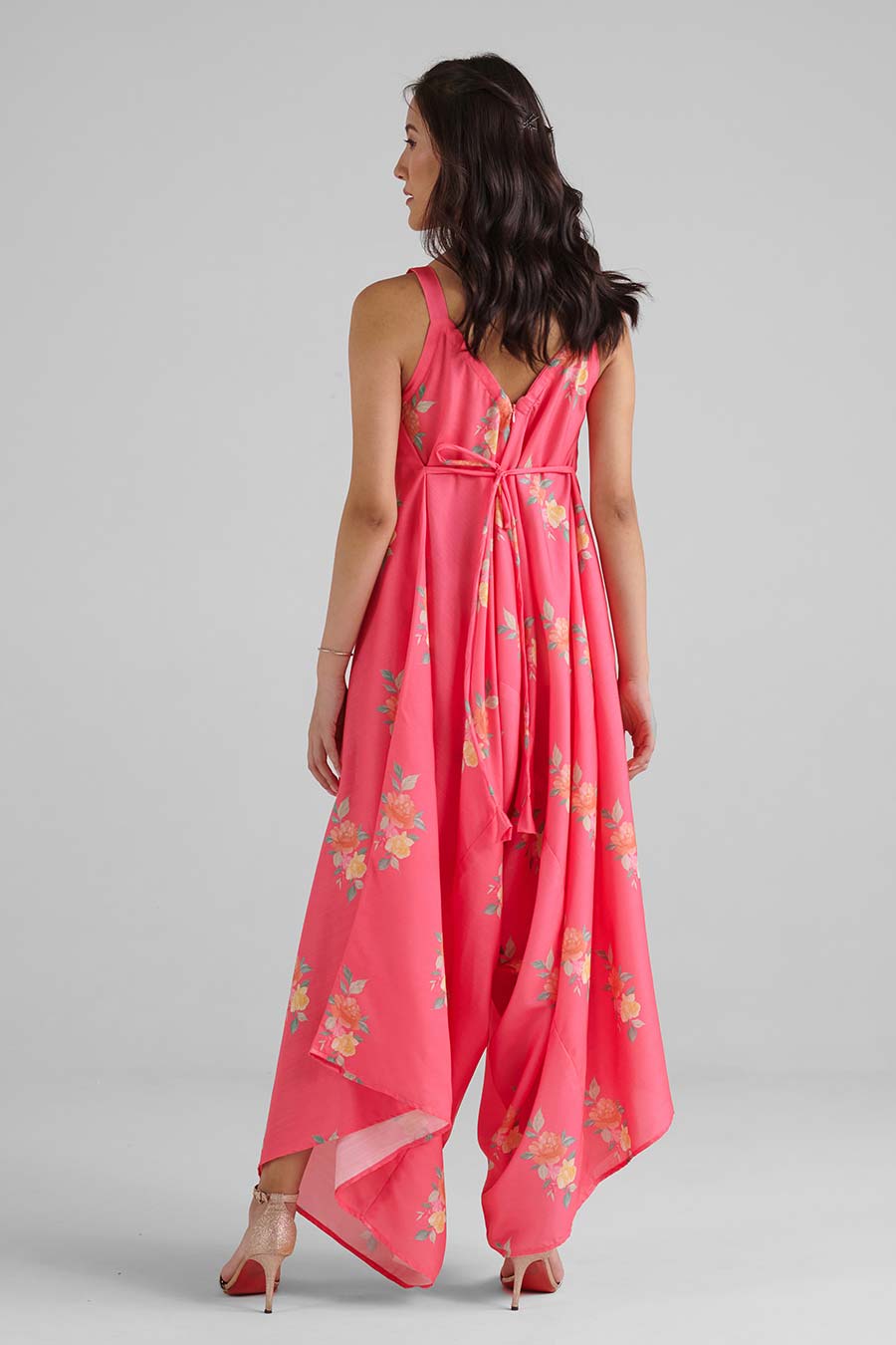 Hot Pink Floral Print Palazzo Jumpsuit