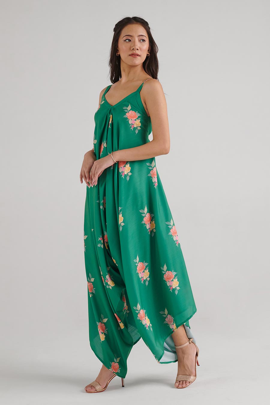 Jade Green Floral Print Palazzo Jumpsuit