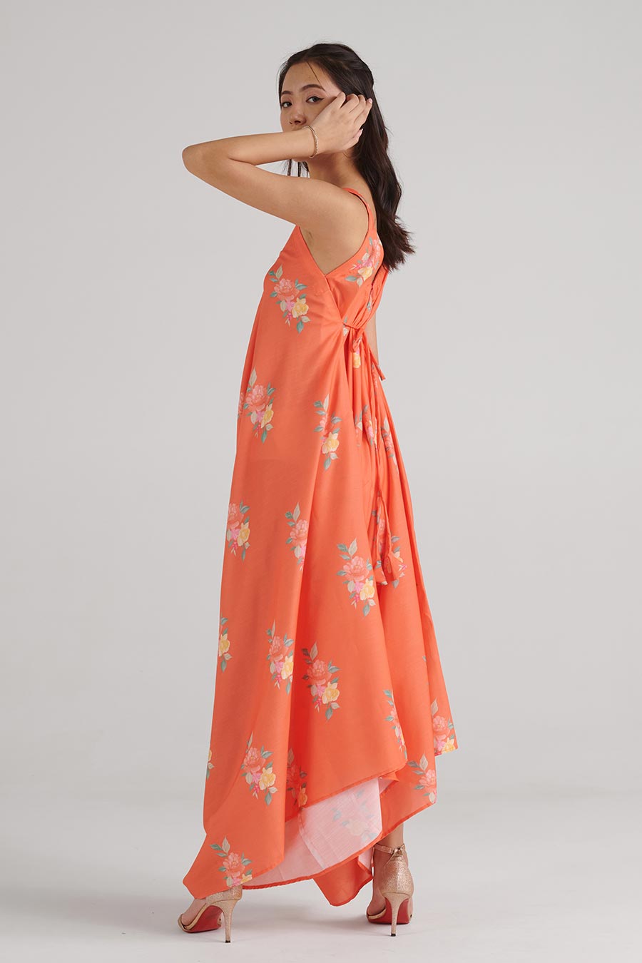Bright Orange Floral Print Palazzo Jumpsuit