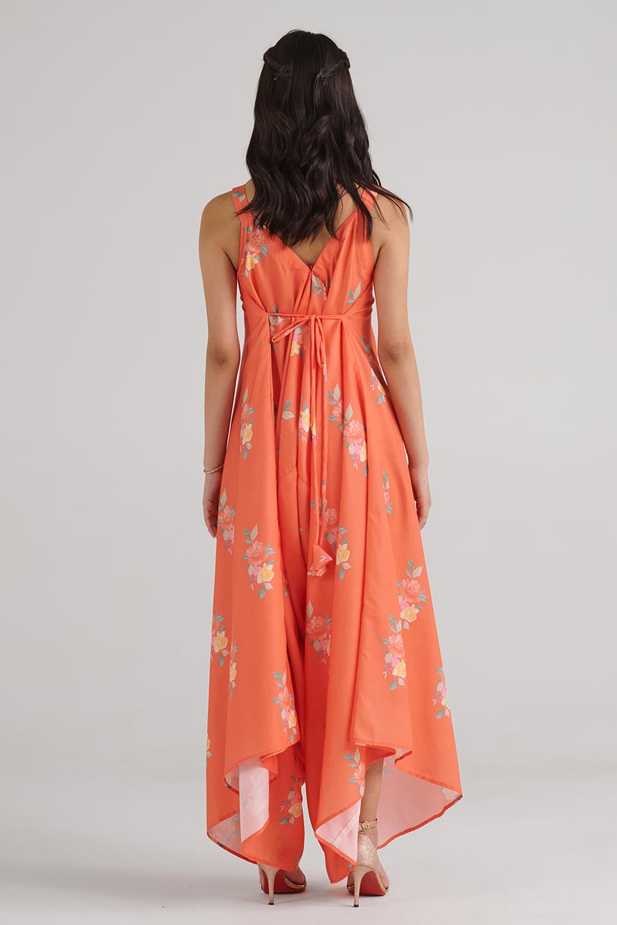 Bright Orange Floral Print Palazzo Jumpsuit