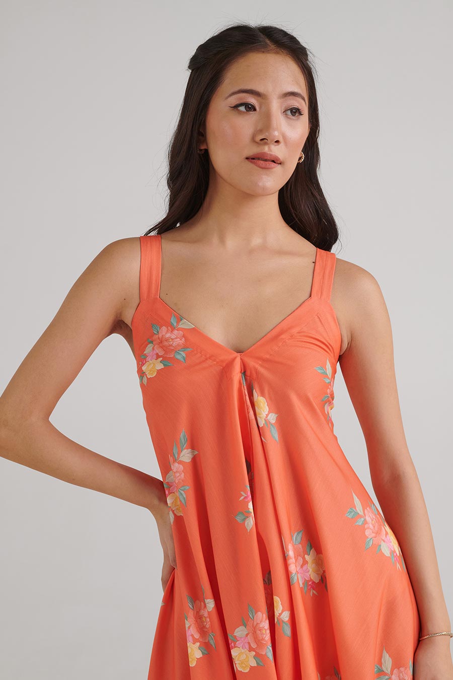 Bright Orange Floral Print Palazzo Jumpsuit