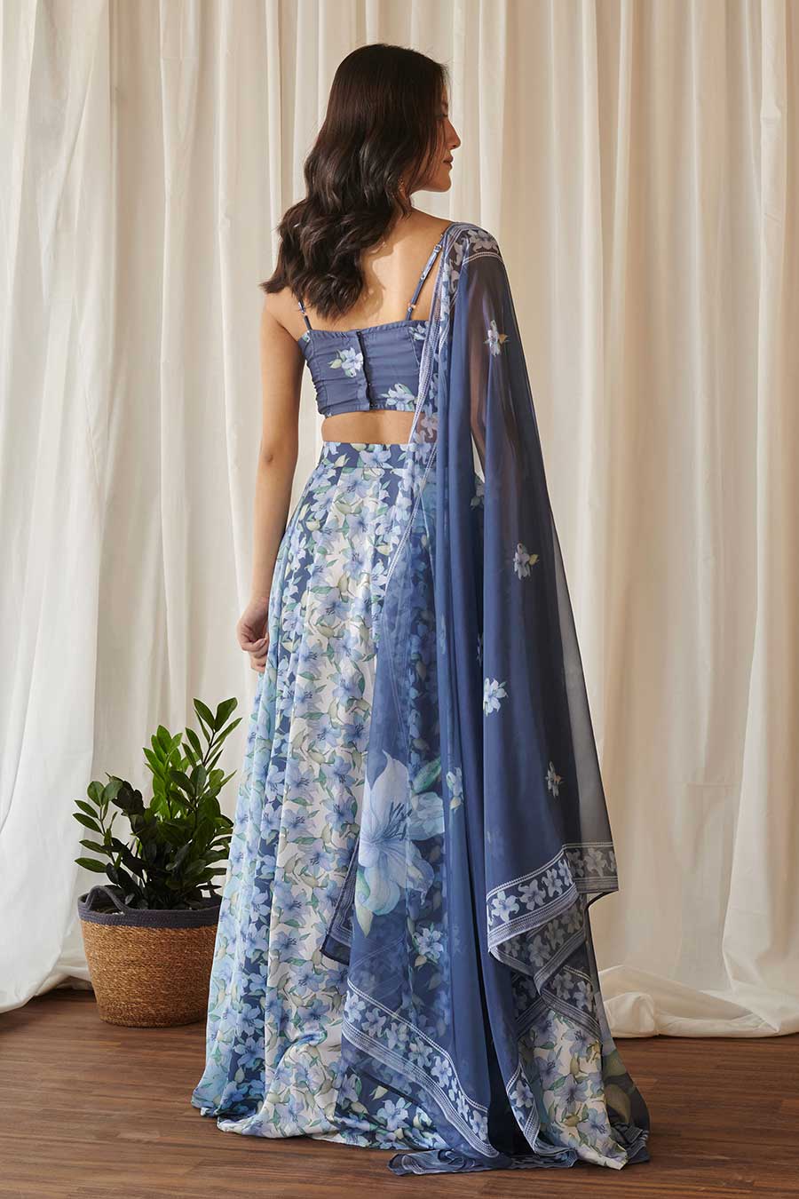 Blue Saavan Floral Print Kali Lehenga Set