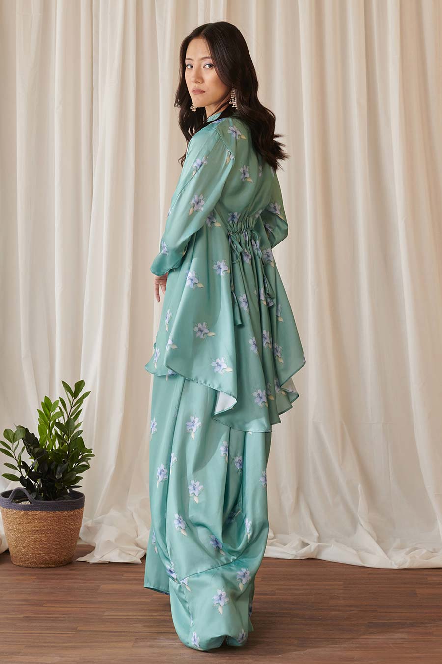 Seagreen Floral Print Dhoti-Kurti Dress