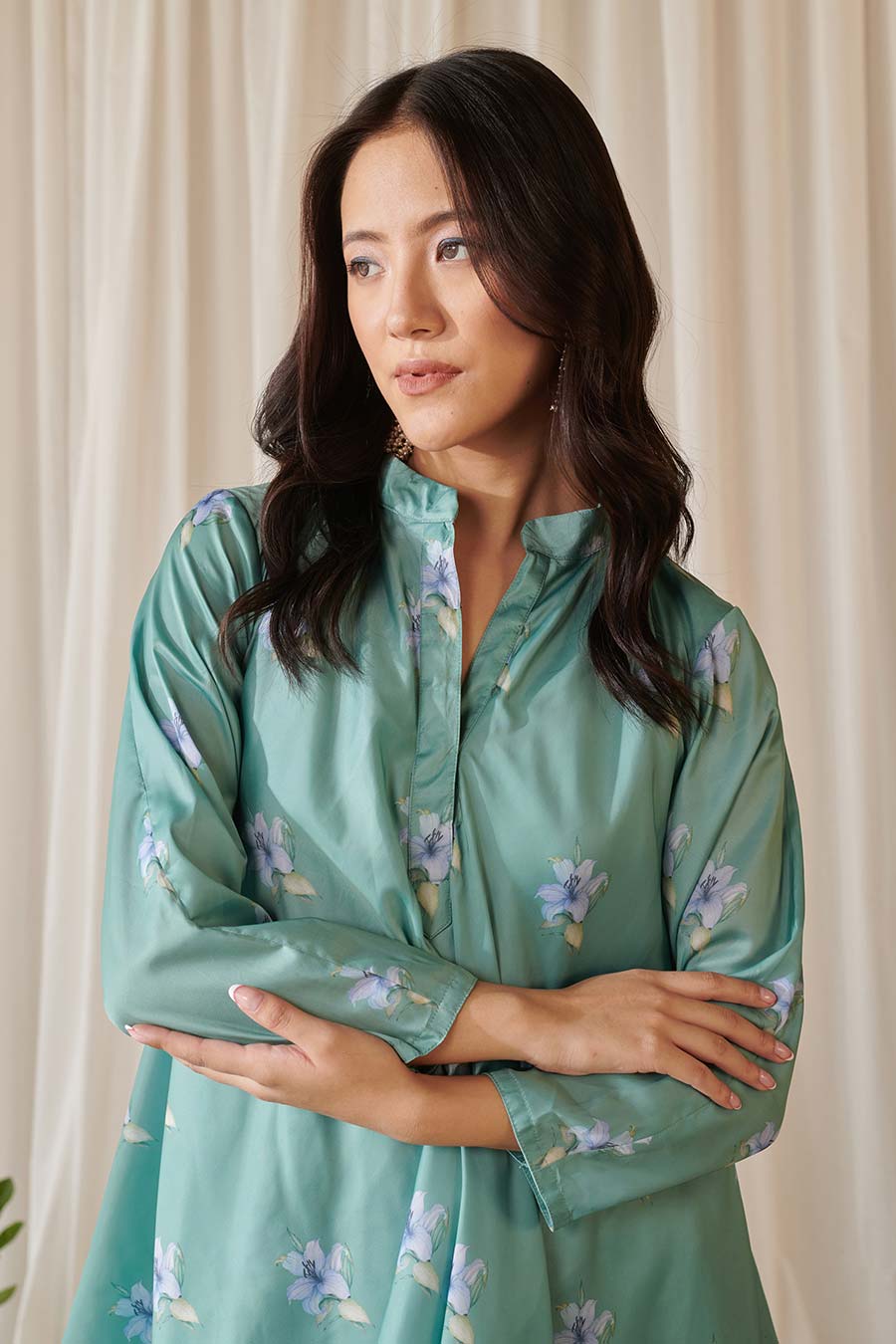 Seagreen Floral Print Dhoti-Kurti Dress