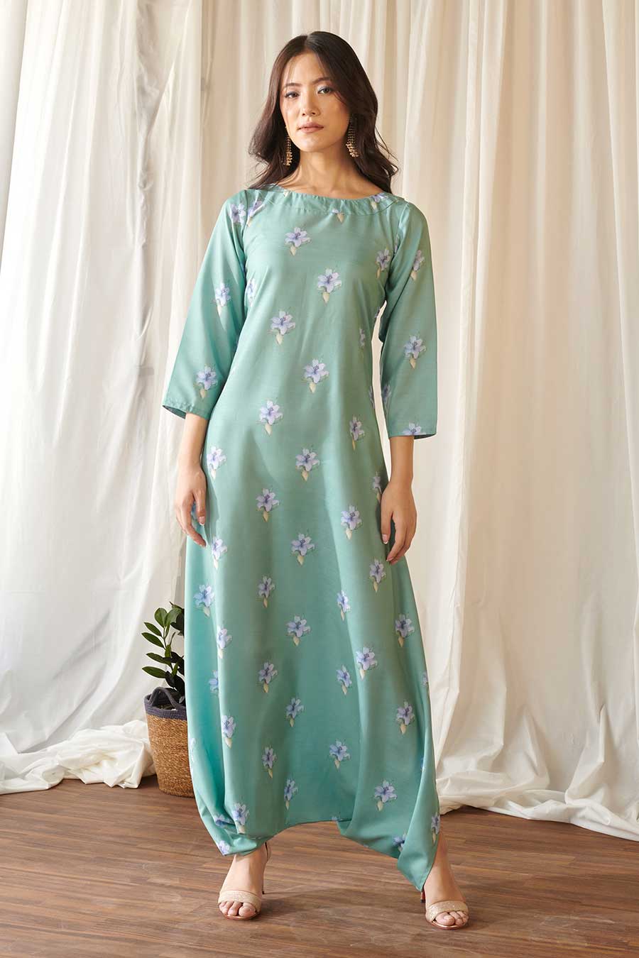 Seagreen Floral Print Dhoti Jumpsuit