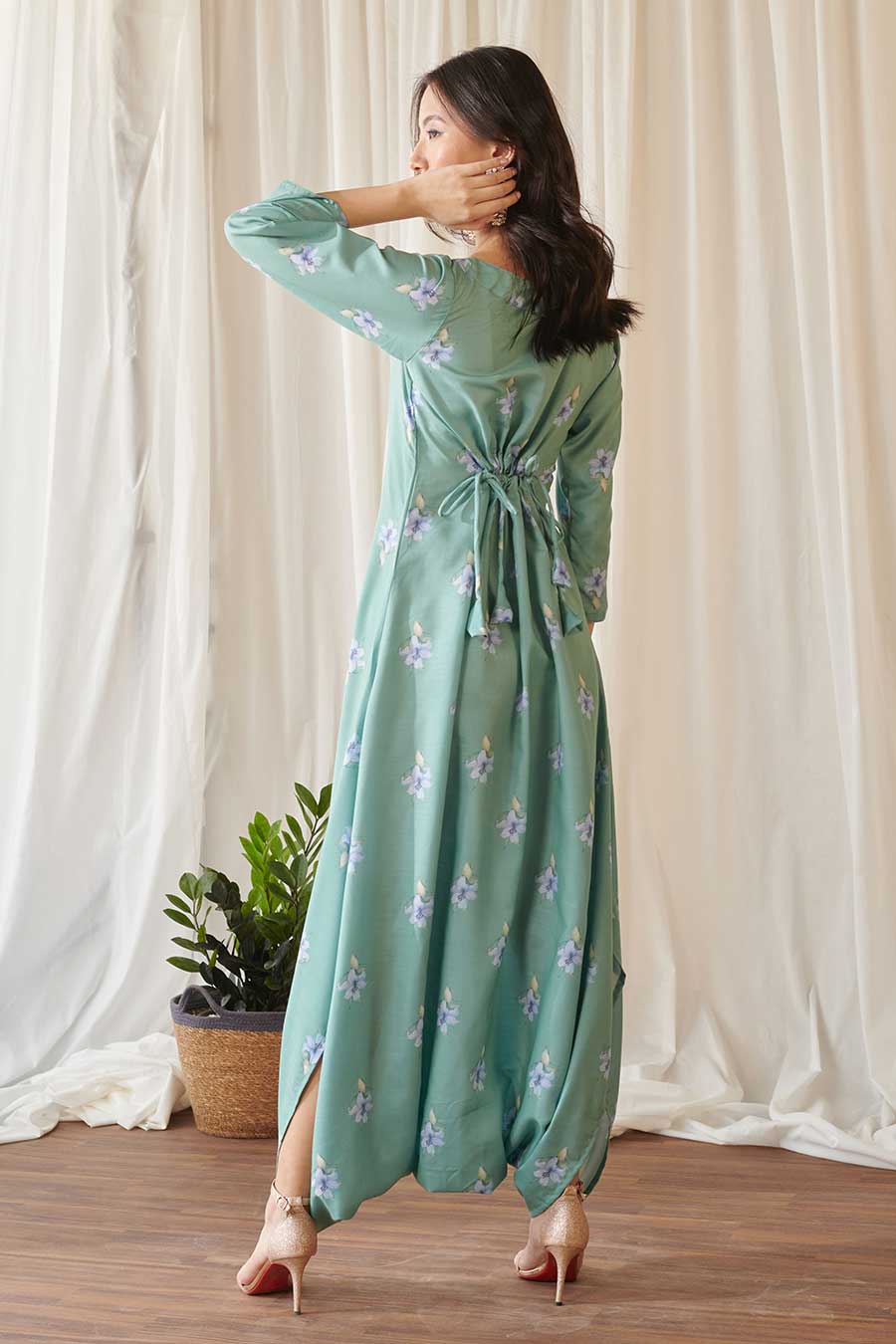 Seagreen Floral Print Dhoti Jumpsuit