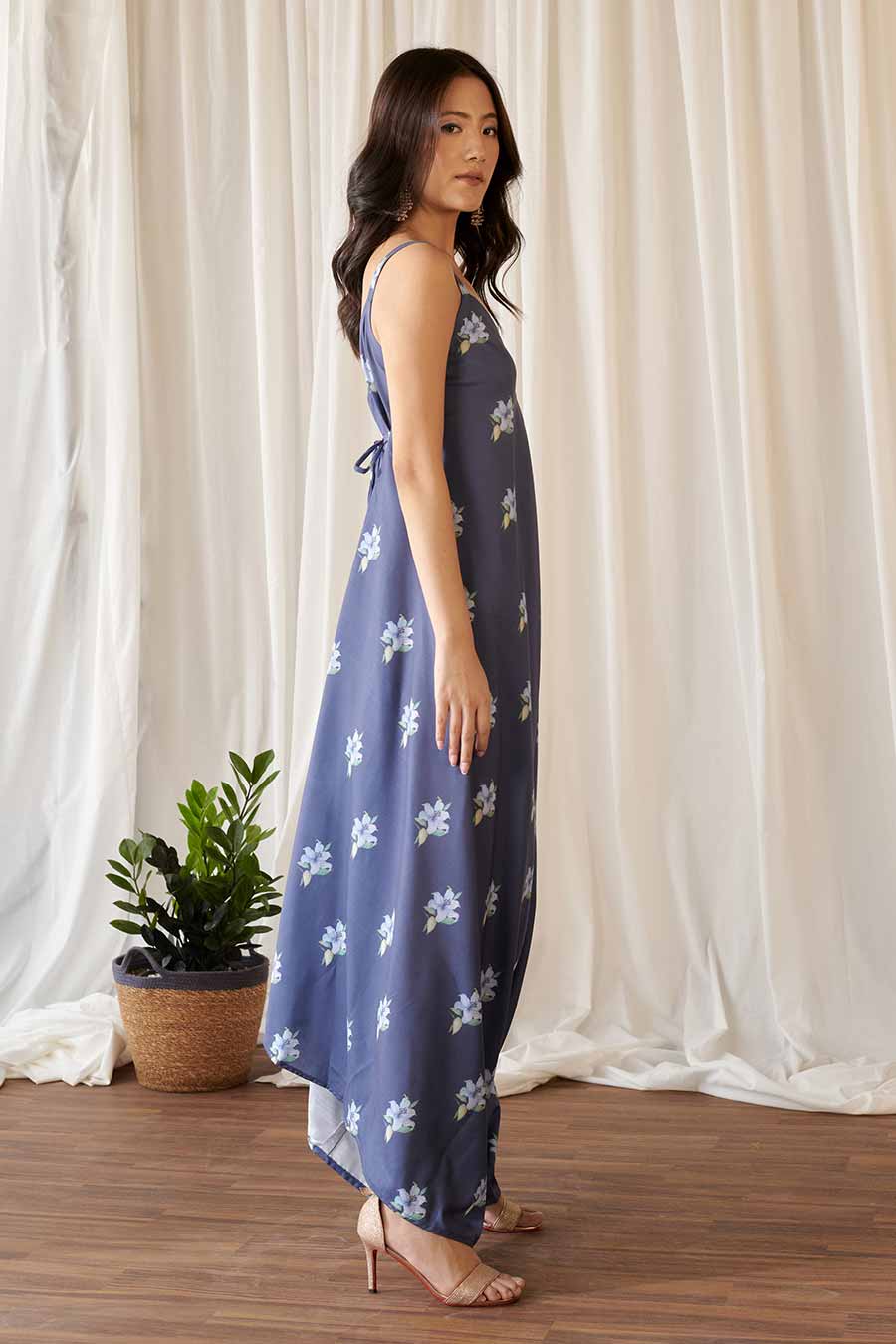 Space Blue Floral Print Palazzo Jumpsuit