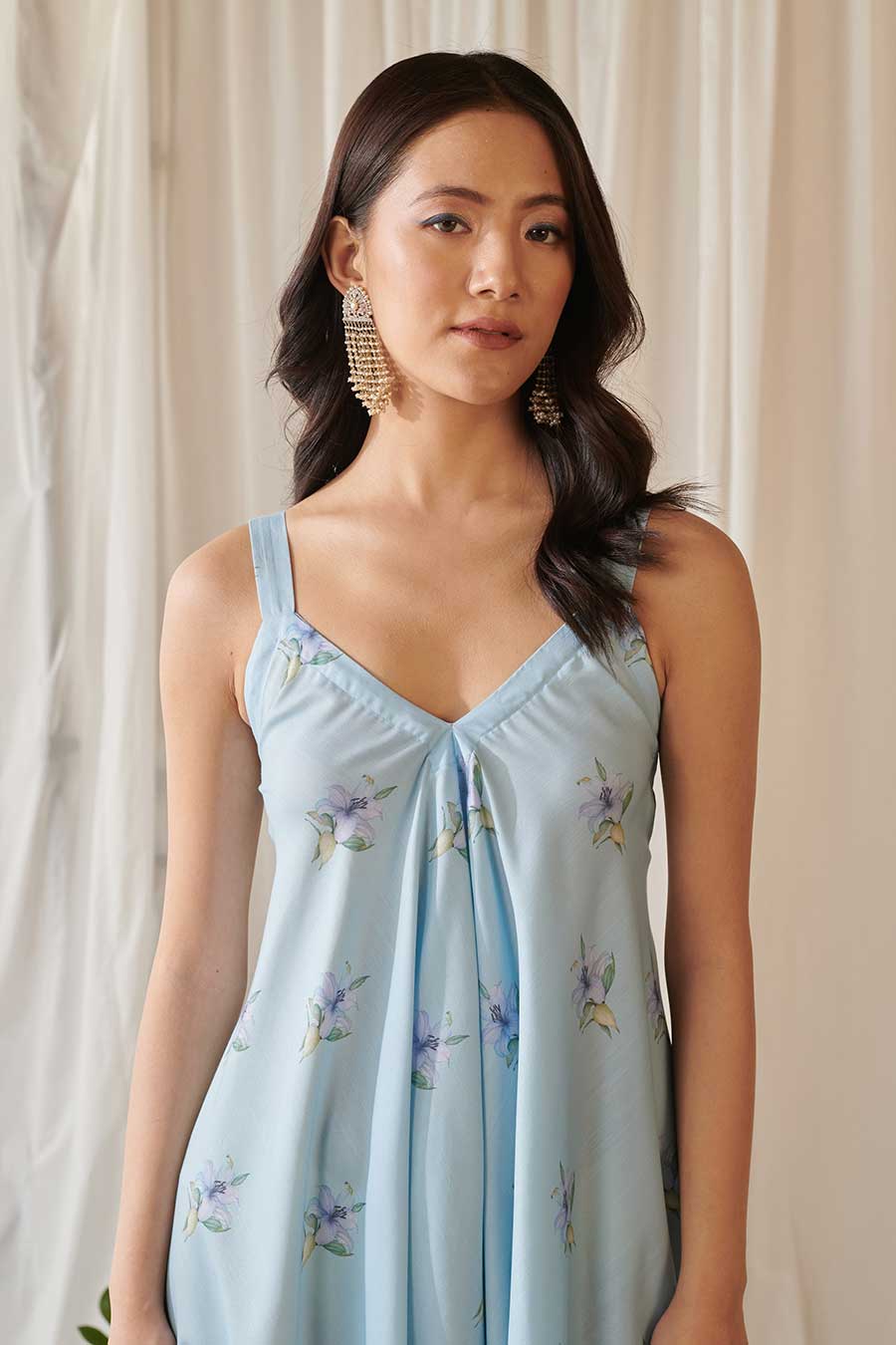 Light Blue Floral Print Palazzo Jumpsuit