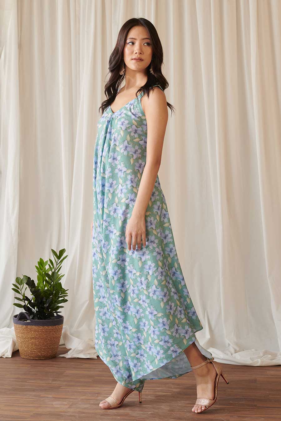 Seagreen Floral Print Palazzo Jumpsuit