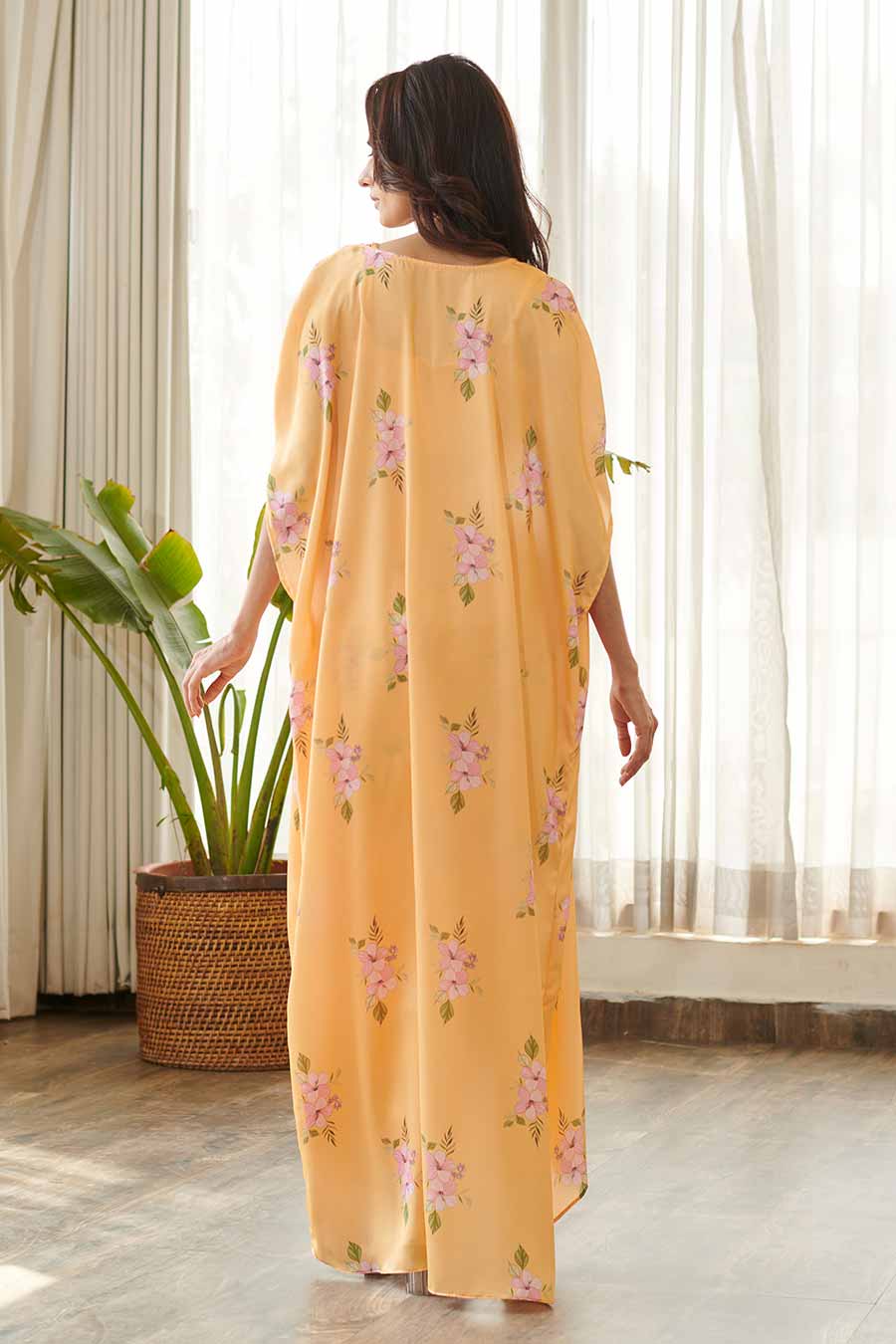 Yellow Floral Print Bralette, Skirt & Cape Set