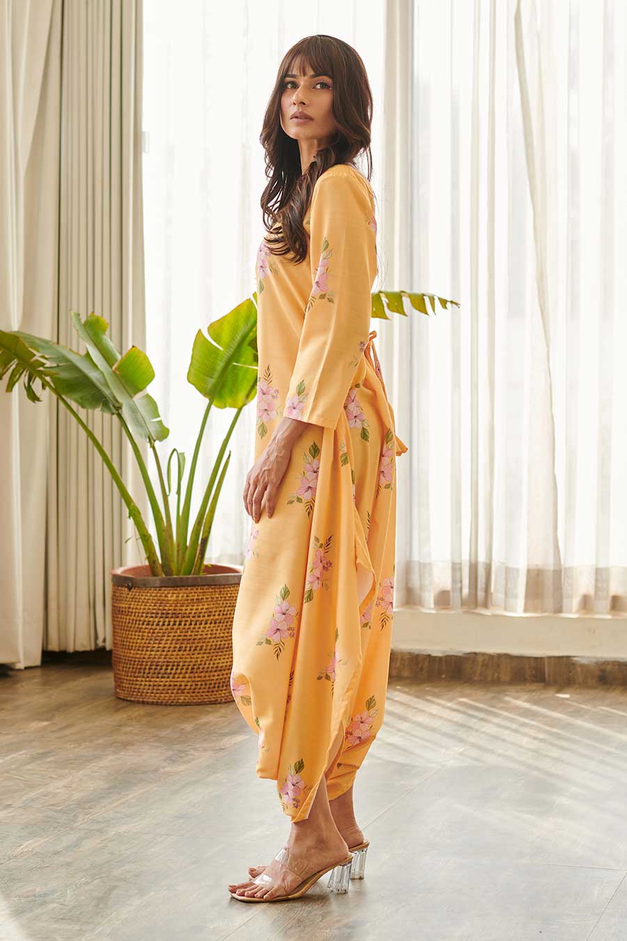 Yellow Floral Print Dhoti Jumpsuit