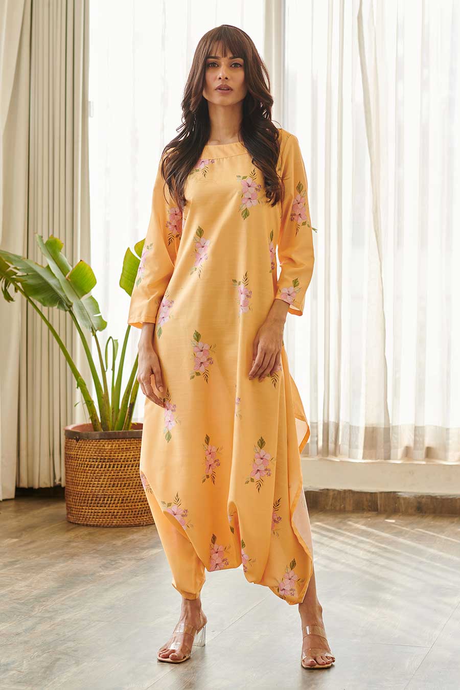 Yellow Floral Print Dhoti Jumpsuit