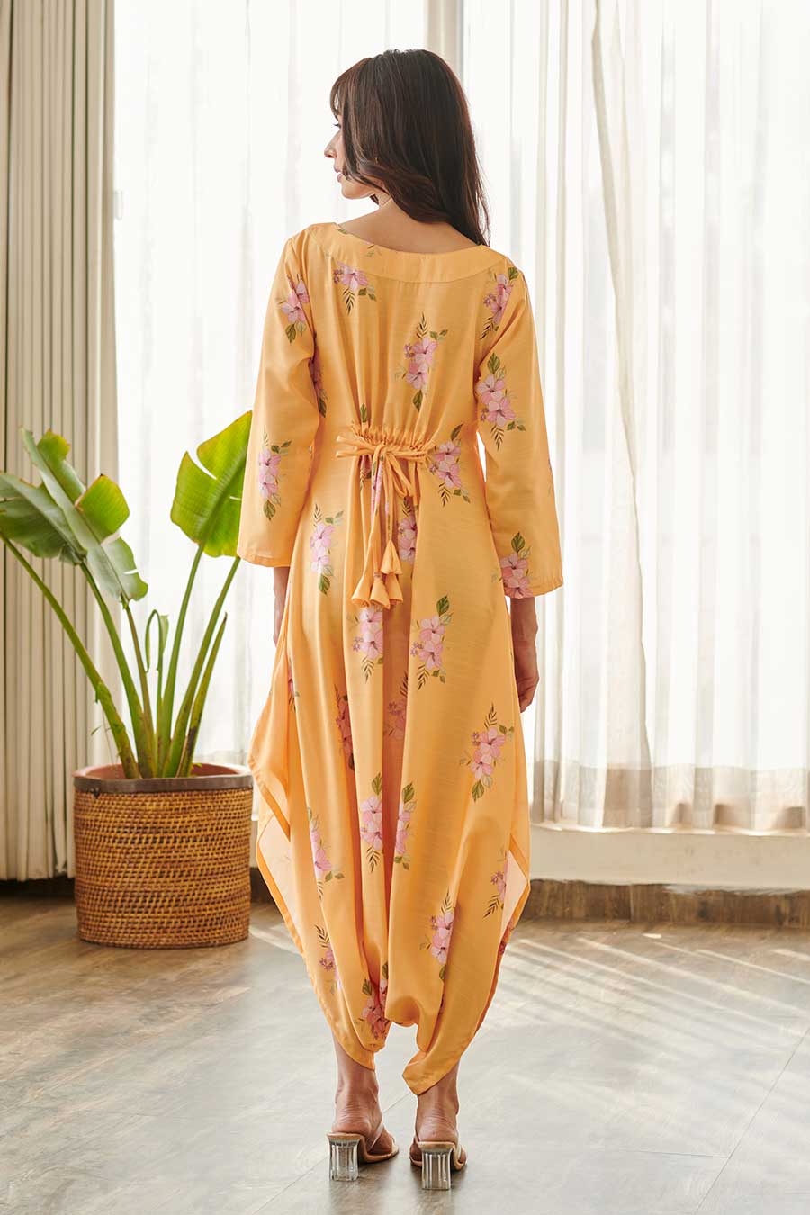 Yellow Floral Print Dhoti Jumpsuit