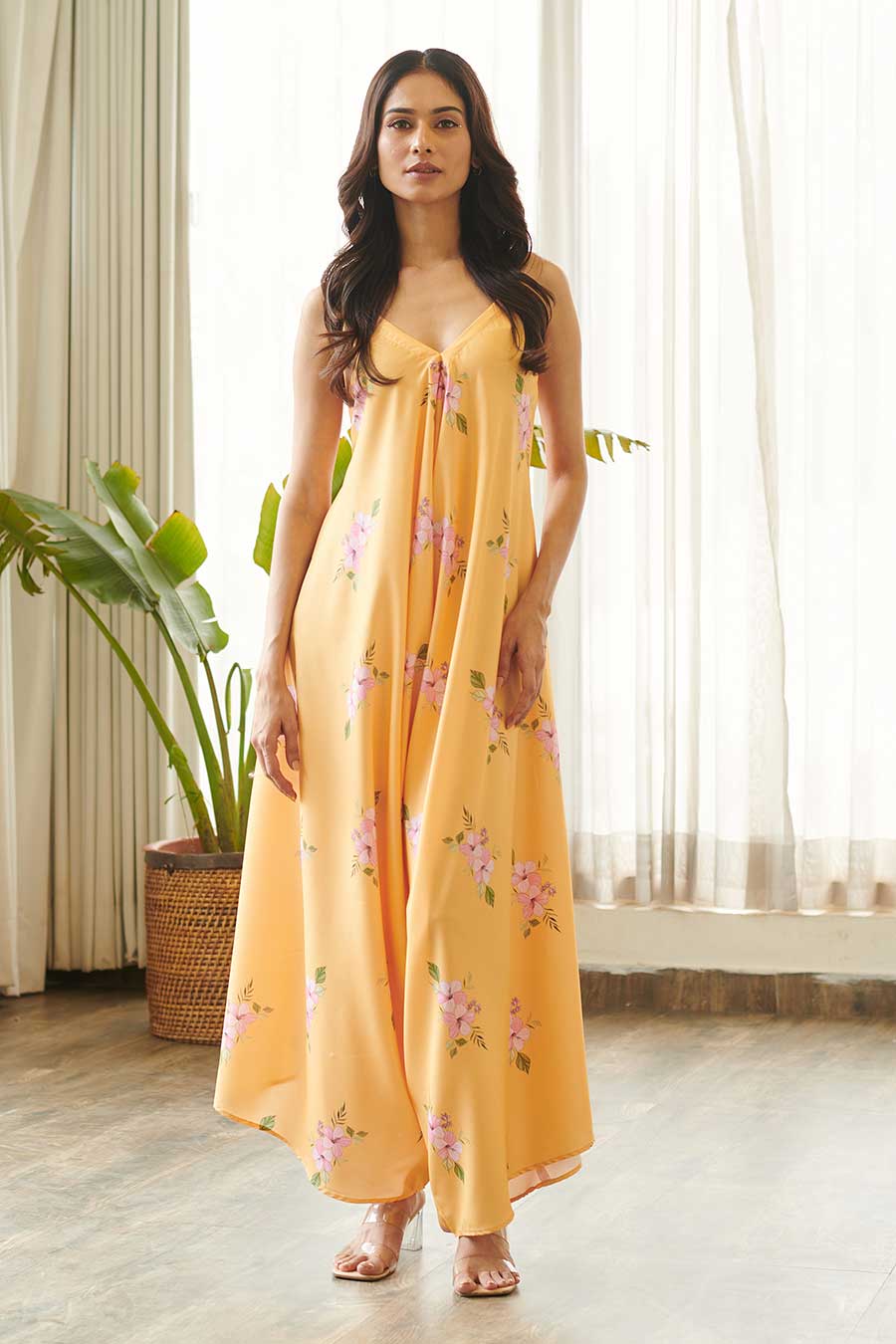 Yellow Floral Print Palazzo Jumpsuit