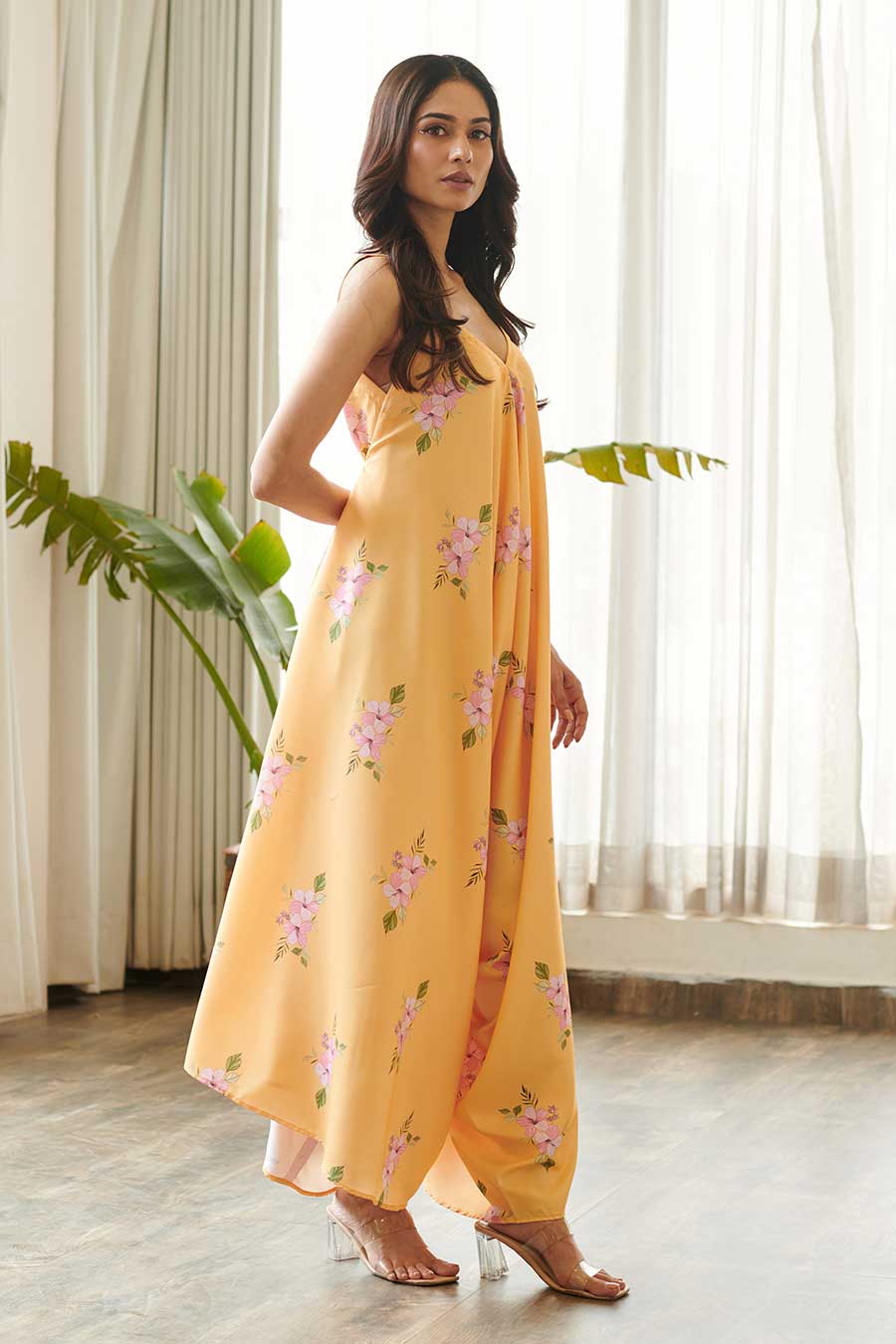 Yellow Floral Print Palazzo Jumpsuit