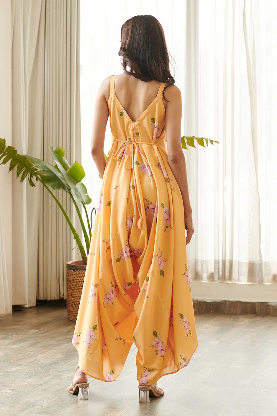 Yellow Floral Print Palazzo Jumpsuit