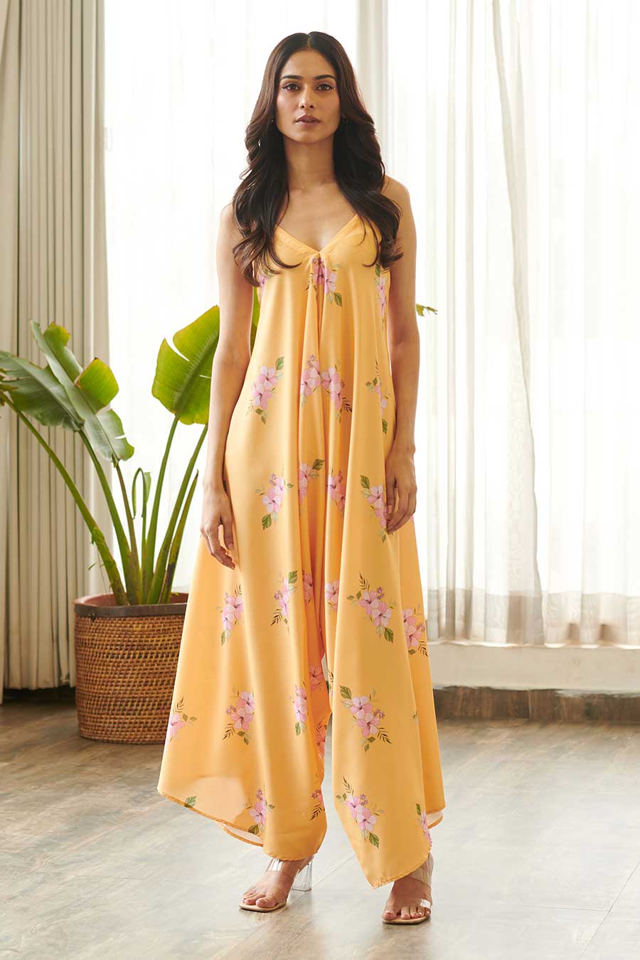 Yellow Floral Print Palazzo Jumpsuit