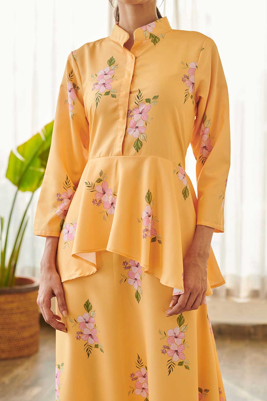 Yellow Floral Print Peplum Dhoti Jumpsuit