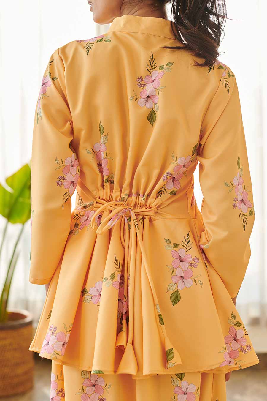 Yellow Floral Print Peplum Dhoti Jumpsuit