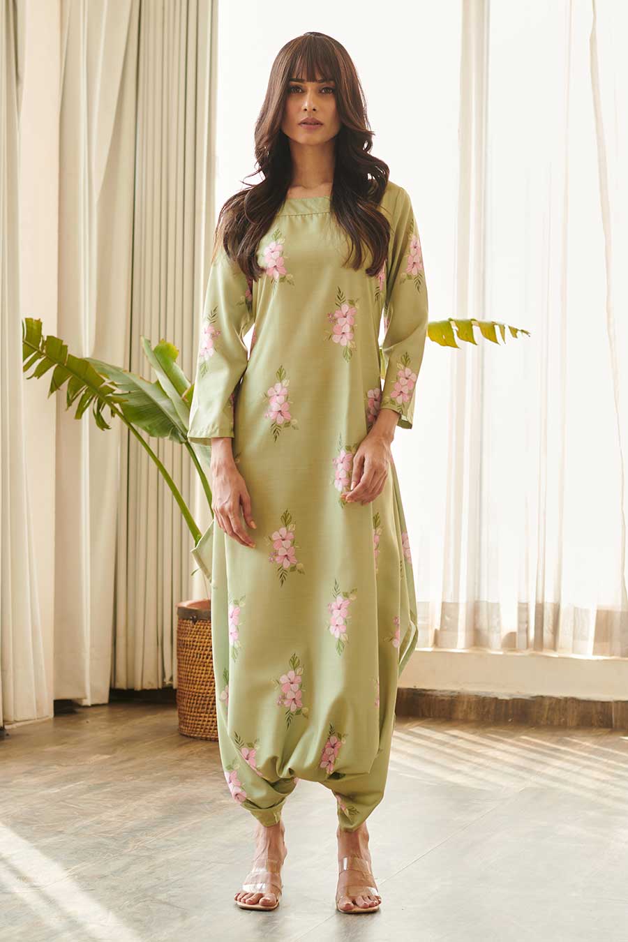 Pickle Green Floral Printed Dhoti Jumpsuit