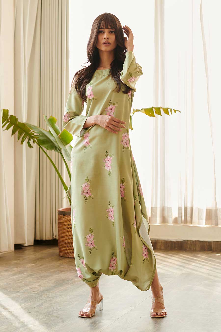 Pickle Green Floral Printed Dhoti Jumpsuit