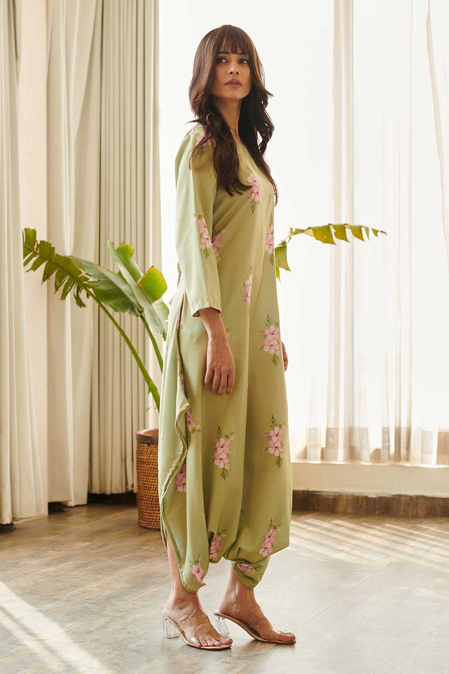 Pickle Green Floral Printed Dhoti Jumpsuit