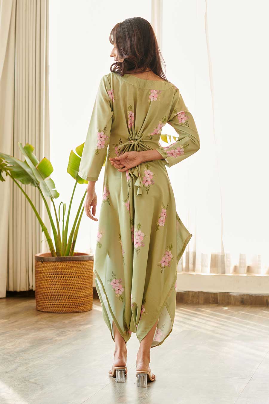 Pickle Green Floral Printed Dhoti Jumpsuit